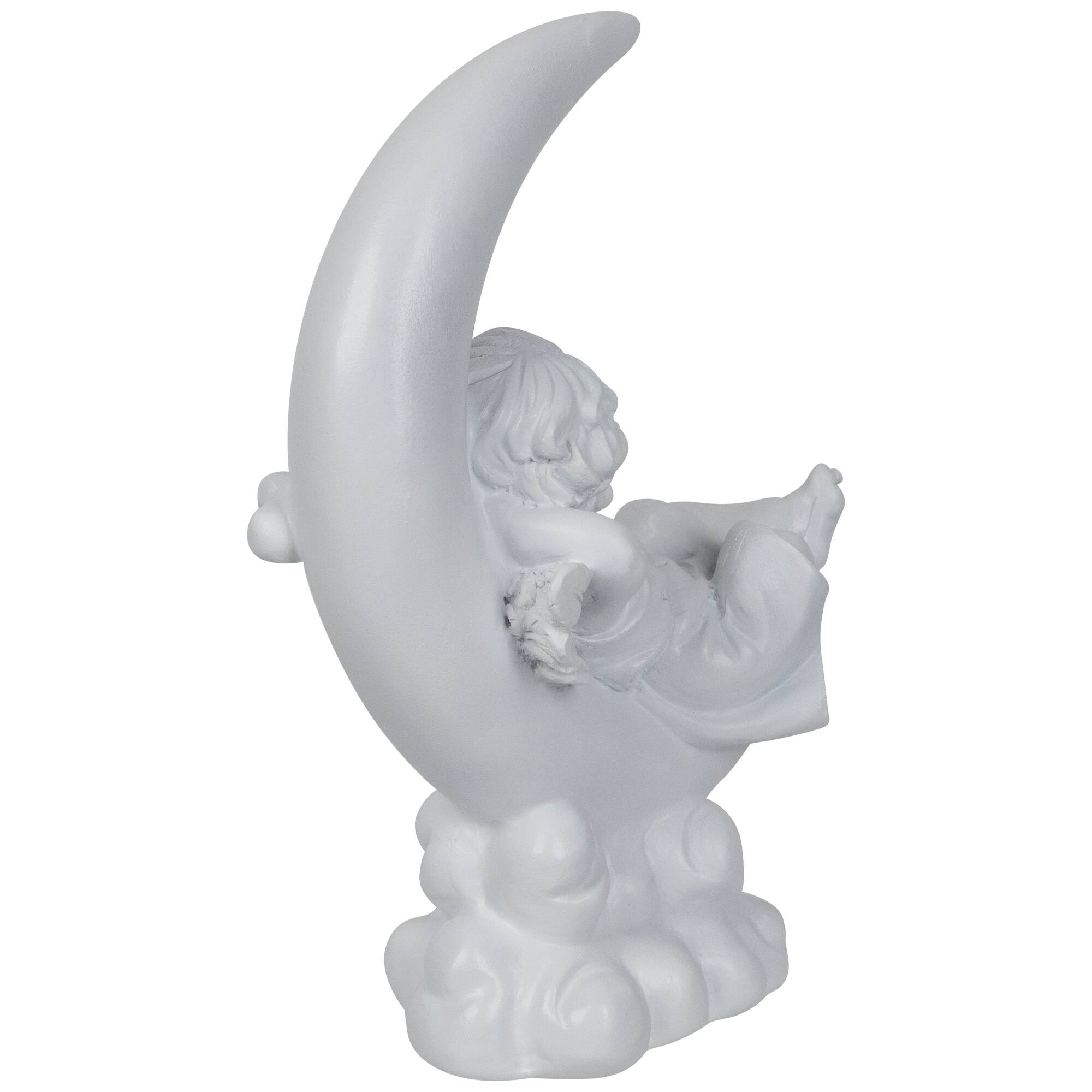 Boy Cherub Resting on Crescent Moon Statue - 7.25"